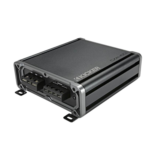 kicker CX Series 400rms Monoblock Amplifier          mono subwoofer amplifier             350 watts RMS x 1 at 4 ohms             600 watts RMS x 1 at 2 ohms         Class D amp technology         variable low-pass filter (32-320 Hz, 12 dB/octave)         variable bass boost (0-12 dB at 45 Hz)         phase switch (0, 180 degrees)         wired remote bass control module included