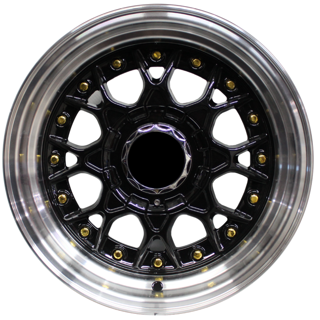 15 inch - ESA - 4X100/114 - Black Machine Lip Gold Rivets