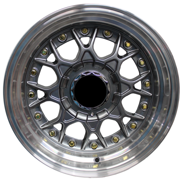 15 inch - ESA - 4x100/114 -Gun Metal -Machine Lip - Gold Rivets
