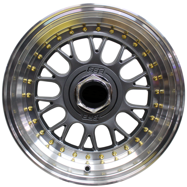 15 inch - BSS AV - 4X100/114 - Gunmetal Machine Lip-  Gold Rivets 