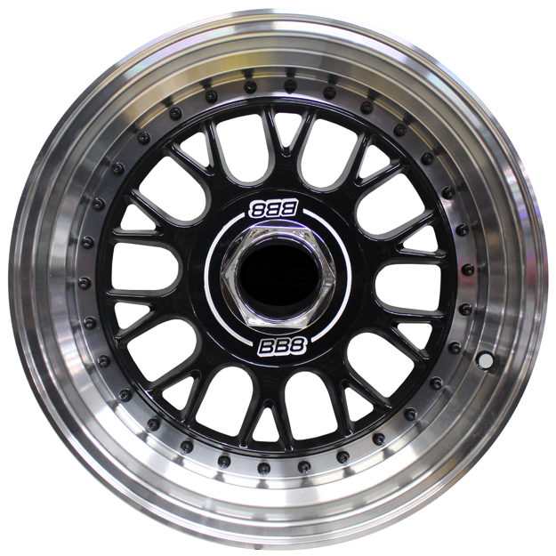 15 inch - BSS AV - 4X100/114 - Black Machine Lip-  Black Rivets