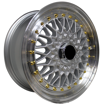 15 inch - BSS - 4X100/114 - Silver Machine Lip-  Gold Rivets 