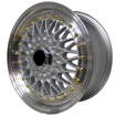 15 inch - BSS - 4X100/114 - Silver Machine Lip-  Gold Rivets 