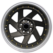 15 inch - Turbine - 4X100/114 - Brown Machine Lip - Gold Rivets 