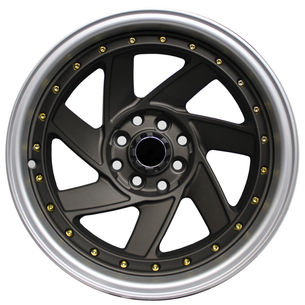 15 inch - Turbine - 4X100/114 - Brown Machine Lip - Gold Rivets 