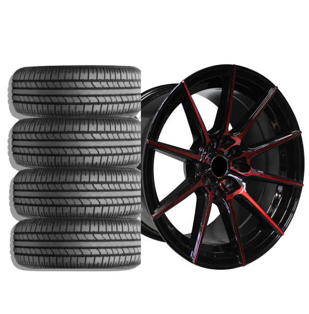 17- inch Dominant - 4x100 -  Black Machined Red Face Combo Deal 
