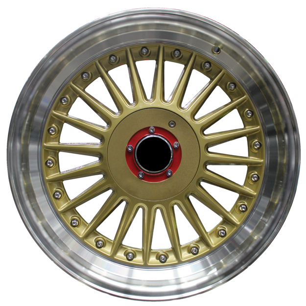 17 inch - Berlin Pro - 4X100/108 - Gold Machined Lip Silver Rivets 