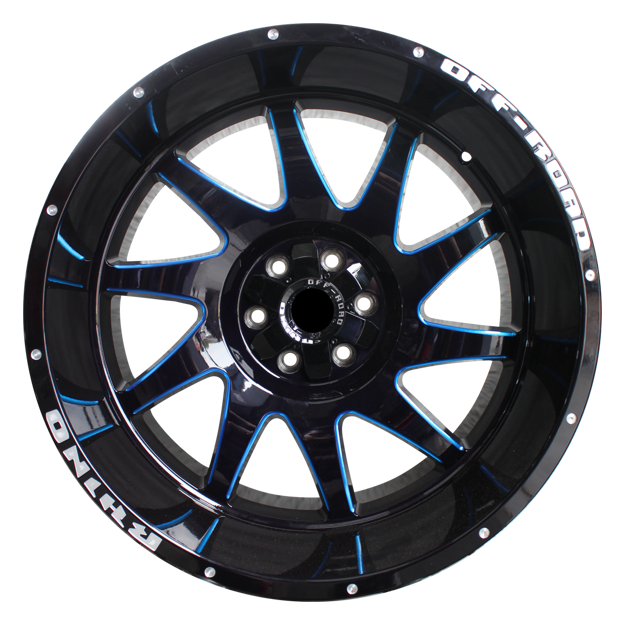 Picture of 22 inch - BRUT - 6x139.7/135 - Gloss Black+Milling Rivets+Letters+Blue Clear Coat