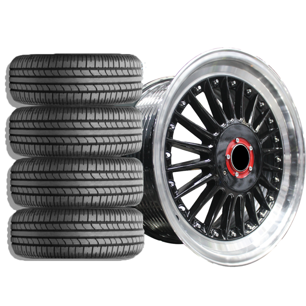 Picture of 17 inch - Berlin Pro - 4X100/114 - Black Machined Lip Silver Rivets - COMBO DEAL