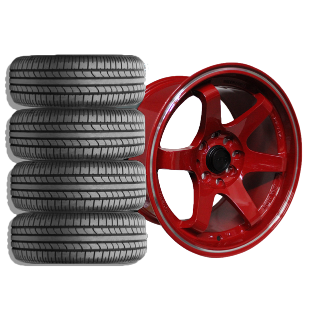 Picture of 15 inch - TE37 - 4X100/114 - Red Machine  Lip - COMBO DEAL