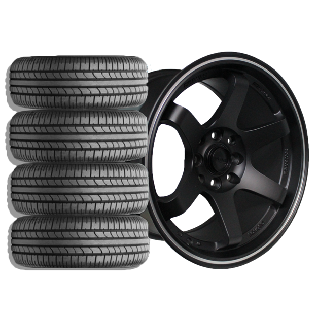 Picture of 15 inch - TE37 - 4X100/114 - Black Machine Lip - COMBO DEAL