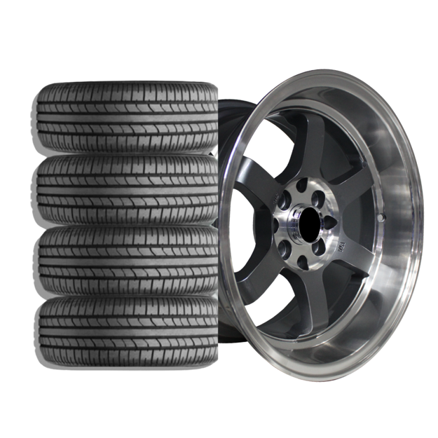  15 inch - Te37 - 4X100/114 - Grey Machine Lip Centre Polished - Combo Deal 