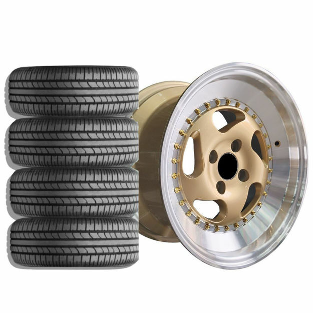 15 inch - Carera - 4X100 - Gold Machined Lip - COMBO DEAL