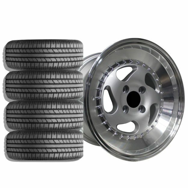 15 inch - Carera - 4X100 - Silver Machined Lip - COMBO DEAL