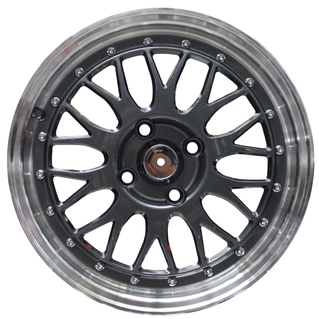 15 Inch - LM iLLUSION - 4x100 -  Grey + Silver Machined Lip + Silver Rivets