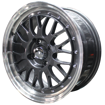 15 Inch - LM iLLUSION - 4x100 -  Grey + Silver Machined Lip + Silver Rivets