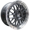 15 Inch - LM iLLUSION - 4x100 -  Grey + Silver Machined Lip + Silver Rivets