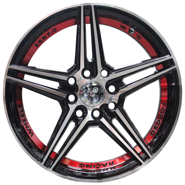 15 Inch - Typhoon - 4X100/114 - Black Machine Face + Red Undercut