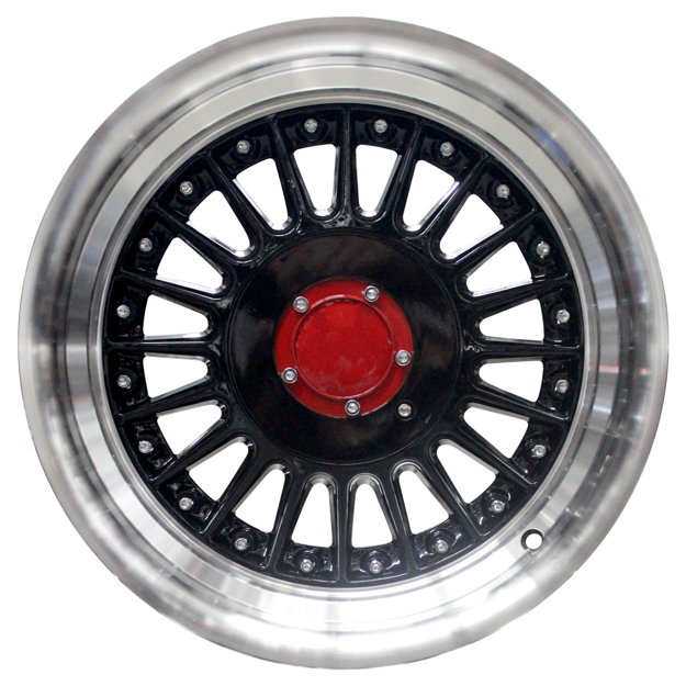15 inch - Berlin Pro - 4X100/108 - Black Machined Lip Silver Rivets