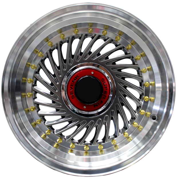 15 inch - Super Finn - 4x100/114 - Hyper Black + Gold Rivets