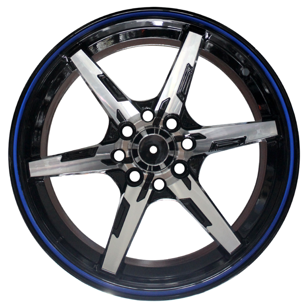 15 Inch - Tirismo - 4X100/108 - Black Machined Face + Blue Line