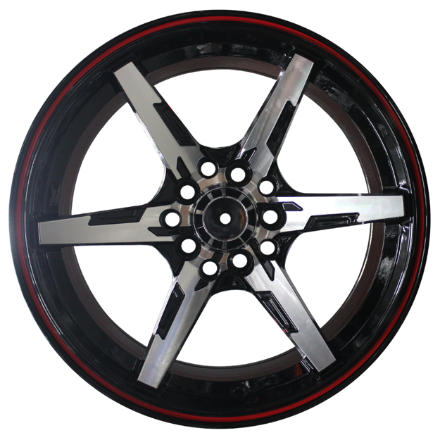 15 inch - Tirismo - 5x100/114 - Black Machined Face - Red Lip