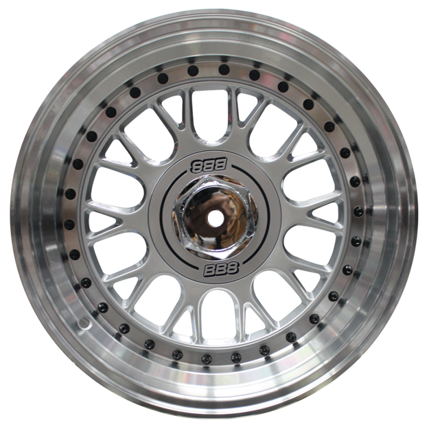 15 Inch - PORCHE BSS - 4X100/108 - Silver Machined Lip + Black Rivets