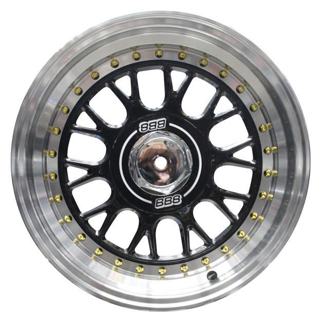 15 Inch - PORCHE BSS - 4X100/108 - Black Machined Lip + Gold Rivets