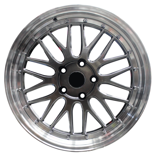 18 inch - LM Illusion - 5x120 - Hyper Black Machine Lip + Chrome Rivets