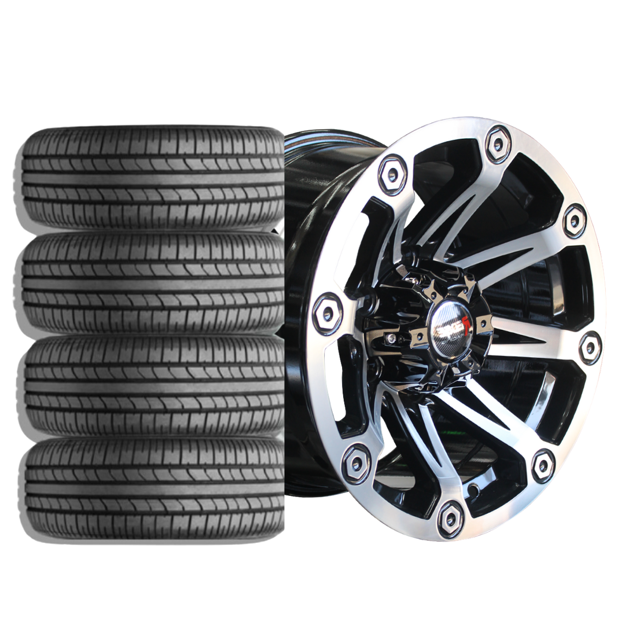 15 Inch - Hazzard - 6x139 - Black Machine Lip - Combo Deal