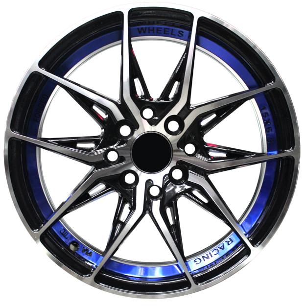 15 Inch - Skyline  - 4X100/114 - Black Machine Face + Blue Undercut 