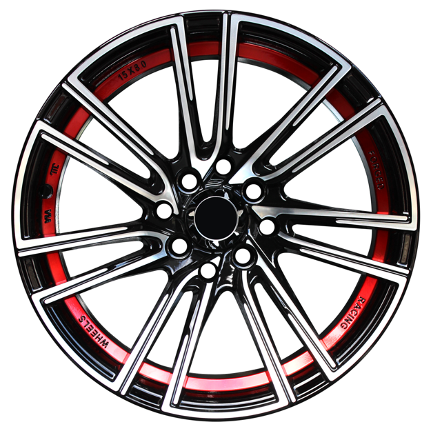 15 inch - Charter - 4X100/114 - Black Machined Face + Red Undercut