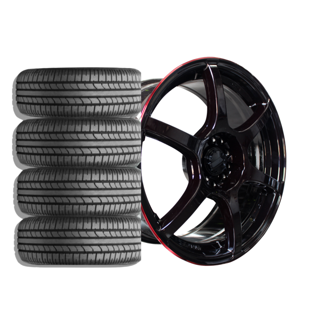 17 inch - Nitro - 4x100/114 - Gloss Black /Red Lip COMBO