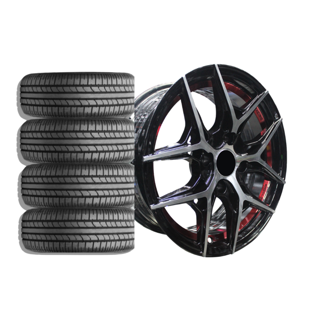 15 inch - Circuit - 4x108 -Black Machine + Red Undercut COMBO