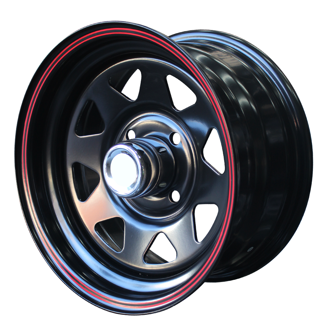 14 Inch - R. Edge Barnard Modular Red Pinstripe - 4x114 Matt Black w ...