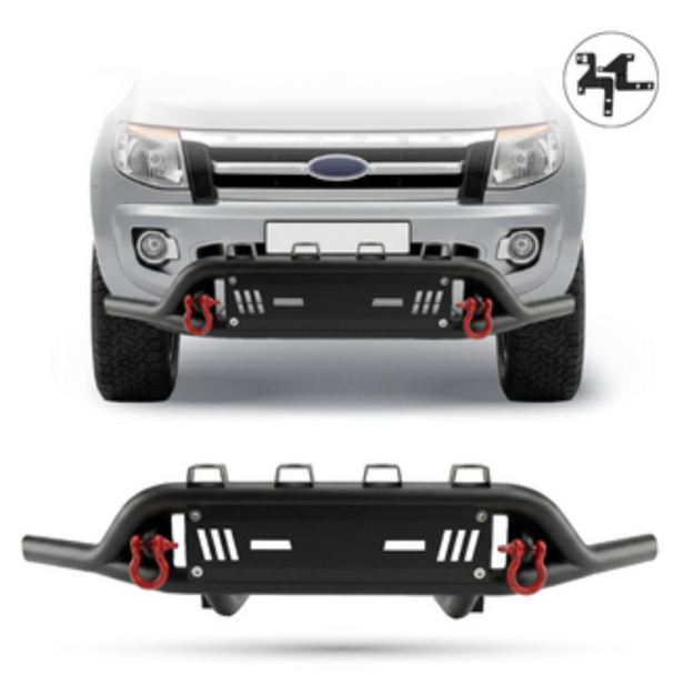 Suitable to Fit Ranger 2012+ Next Gen Steel Front Bar Black with Red Shackles