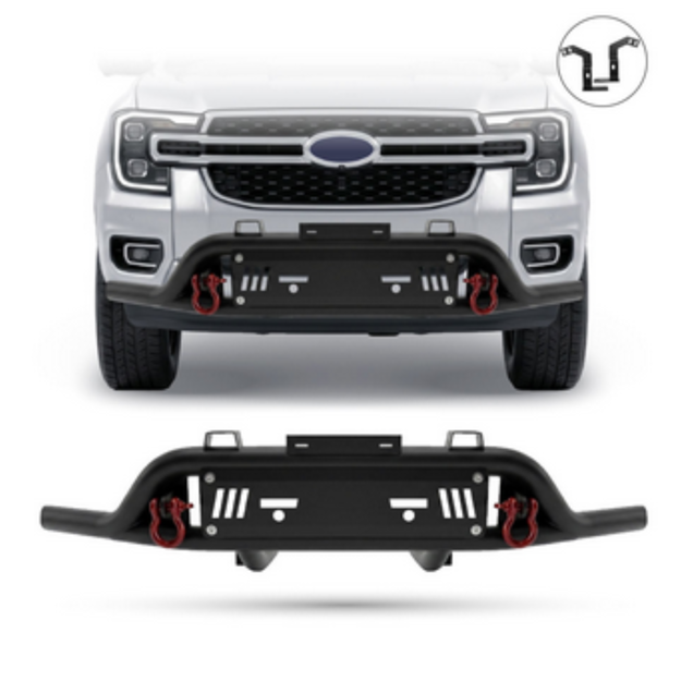 Suitable to Fit Ranger 2023+ Next Gen Steel Front Bar Black with Red Shackles